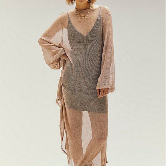 ISO Free People Daybreak Midi Dress Sz XS / S Color Metallic Gold - Picture 2 of 3